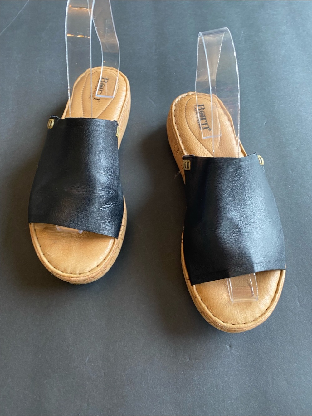 Born Sandals Black Leather Espadrille Slide Flats Casual Comfort Wide Strap 8